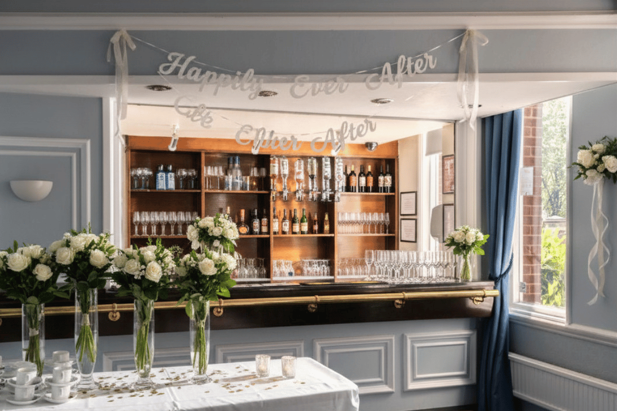 Private bar decorated for a wedding reception